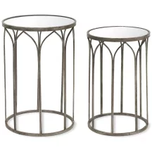 Antikolt hatású kerek kisasztal szett, Ezüst