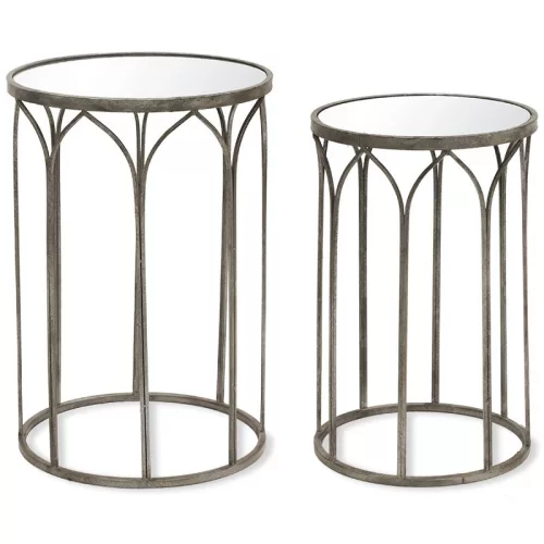 Antikolt hatású kerek kisasztal szett, Ezüst