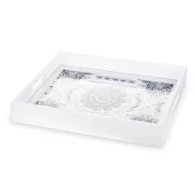 Színes, mandala mintás tálca, Fehér