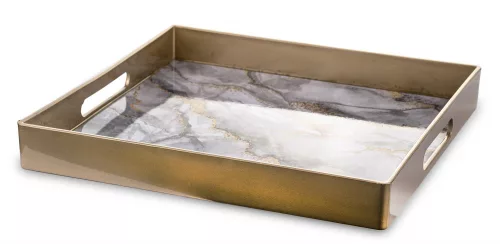 Márványmintás, csillogó tálca, Szürke