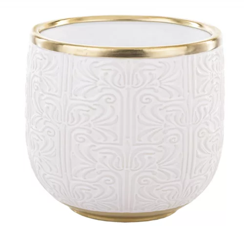 Mintás kaspó arany peremmel, Fehér