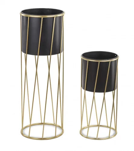 Art Deco virágtartó állvány szett arany talppal, Fekete