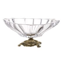 Barokk stílusú üveg tál réz talppal, Arany