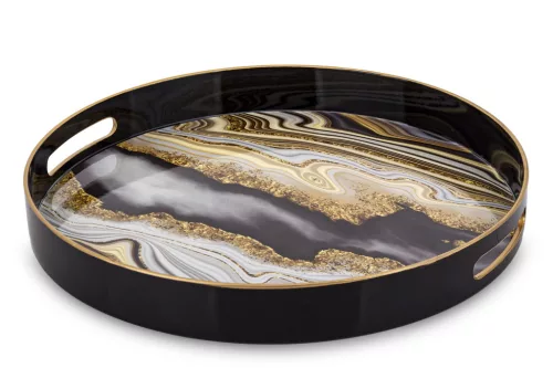 Márványmintás kínálótálca, Fekete