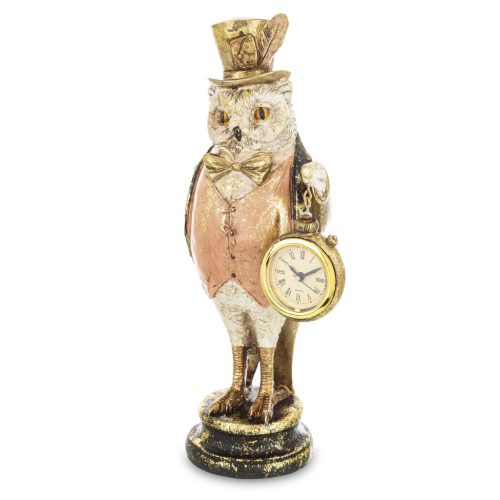 Elegáns bagoly, madár dísz órával, Arany