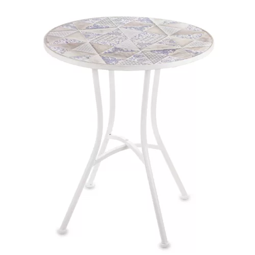 Mintás fém kisasztal, Fehér