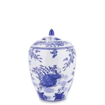 Virágmintás Amfora kerámia tároló, Kék