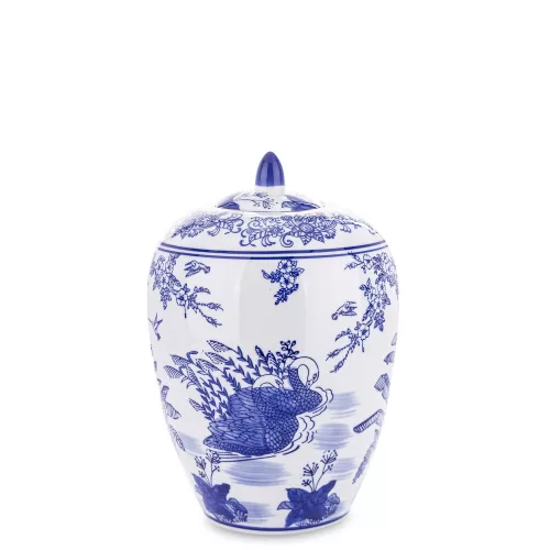 Virágmintás Amfora kerámia tároló, Kék