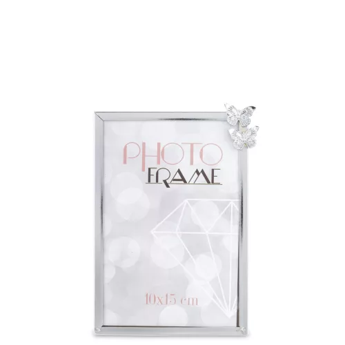 Pillangókkal díszített asztali képkeret, Ezüst