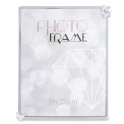 Pillangókkal díszített asztali képkeret, Ezüst