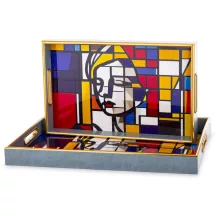 Artist színes mintás tálca szett, Szürke