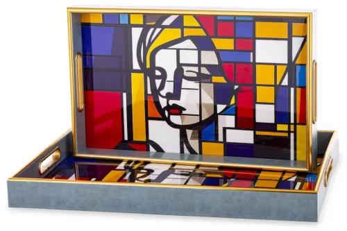 Artist színes mintás tálca szett, Szürke