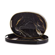 Arany márványmintás tálca szett, Fekete