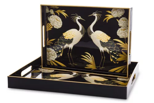 Art Deco kínálótálca szett, Fekete