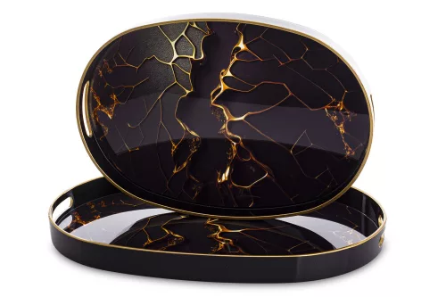 Arany mintás tálca szett, Fekete