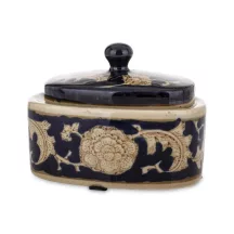 Virágmintás kerámia tároló, Fekete