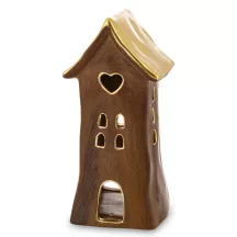 Kerámia mécsestartó házikó dísz, Barna