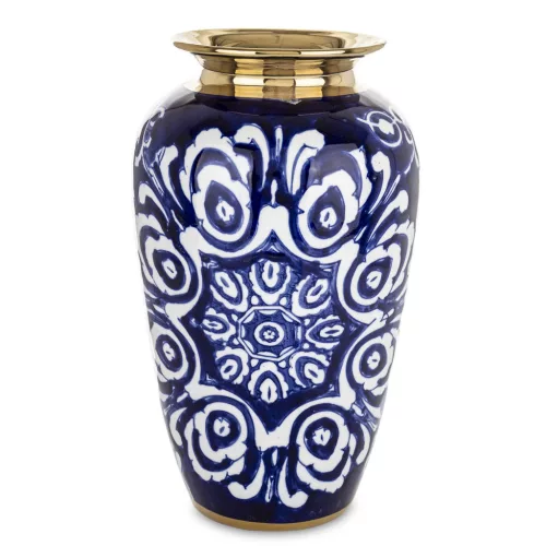 Mintás kerámia váza, Sötétkék