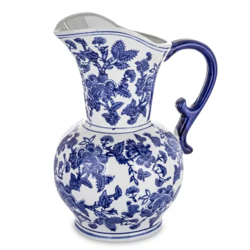 Virágmintás kerámia váza, Fehér