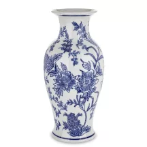 Virágmintás kerámia váza, Fehér