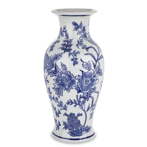 Virágmintás kerámia váza, Fehér