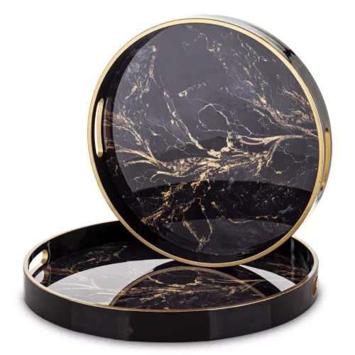 Márványmintás kínálótálca szett, Fekete