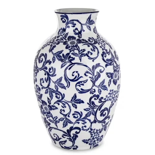 Virágmintás kerámia váza, Fehér