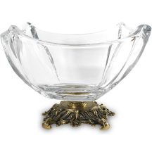 Barokk stílusú üveg tál réz talppal, Arany